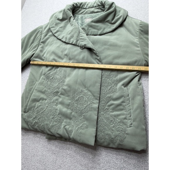 J Jill Womens Large Green Embroidered Puffer Jacket Snap Front Collar - Picture 8 of 16